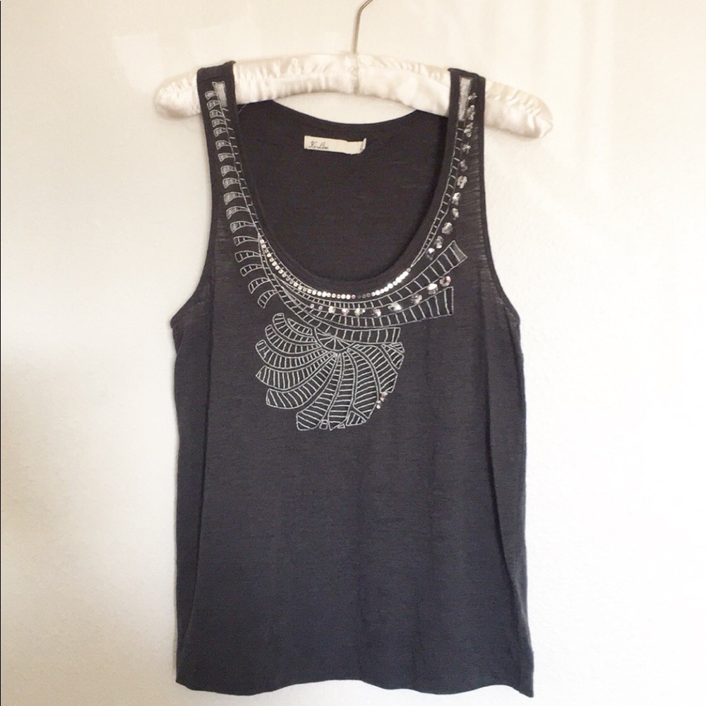 6/$20 Hi-Line Dark gray embellished tank top sz M
